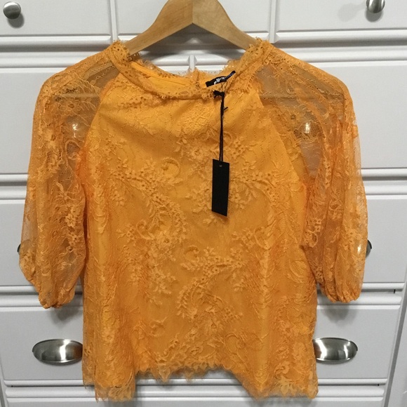 Alice Blue Tops - NWT ALICE BLUE Orange Unconventional Lace 3/4 Sleeve Top M